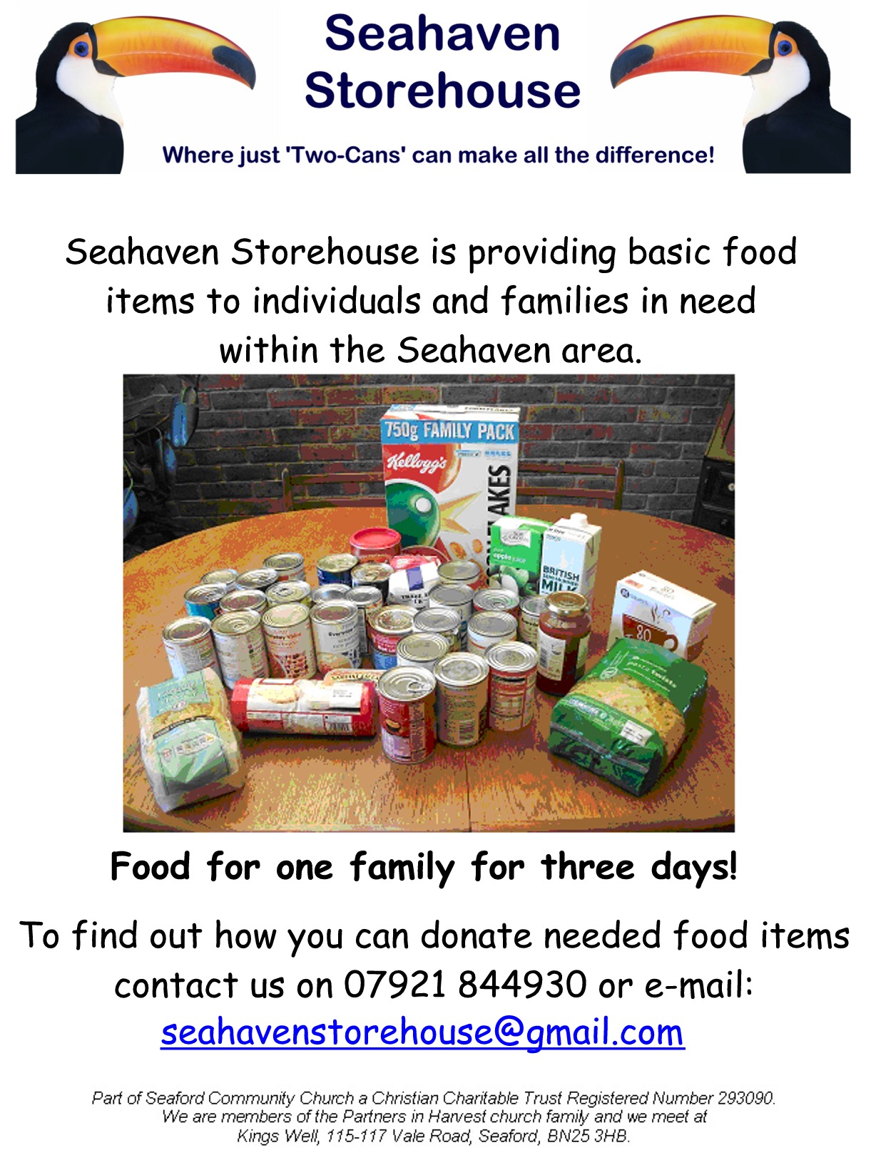 Seahaven Storehouse, operating in Seaford, Newhaven and Peacehaven, provides food items for individuals and families in need